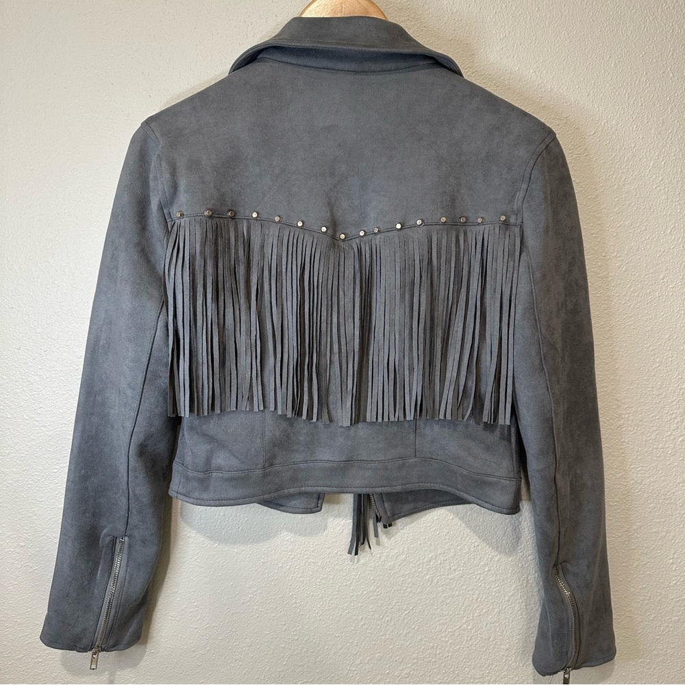 **NWT** Blue B Collection Faux Suede Women's Gray Fringe Jacket - Picture 12 of 15